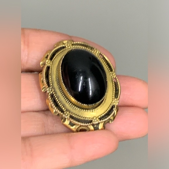 Signed Original By Robert Oval Victorian Black Glass Cabochon Brooch / Pendant - Picture 6 of 13